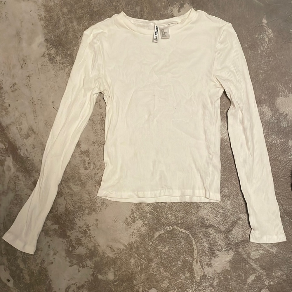 Divided White Long Sleeve Ribbed Top